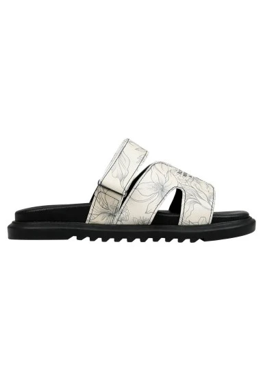 Women Vegan Leather Cream Slippers - Fly With Your Own Wings Design - 