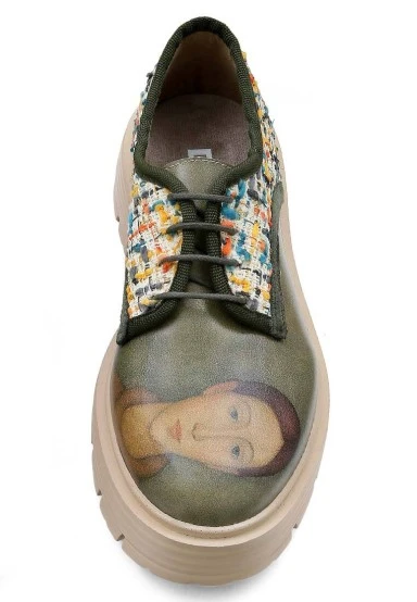 Women Vegan Leather Cream Sneakers - Painting of a Lady Design - 