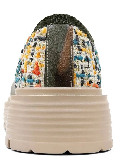 Women Vegan Leather Cream Sneakers - Painting of a Lady Design - 