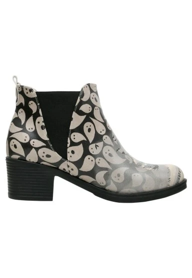 Women Vegan Leather Gray Ankle Boots - Spooky Town Design - 