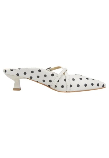 Women Vegan Leather Gray Heeled Sandals - Polka Dots Design - 