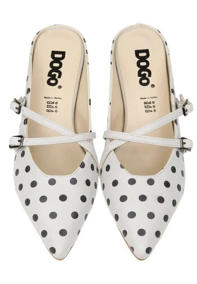 Women Vegan Leather Gray Heeled Sandals - Polka Dots Design - 