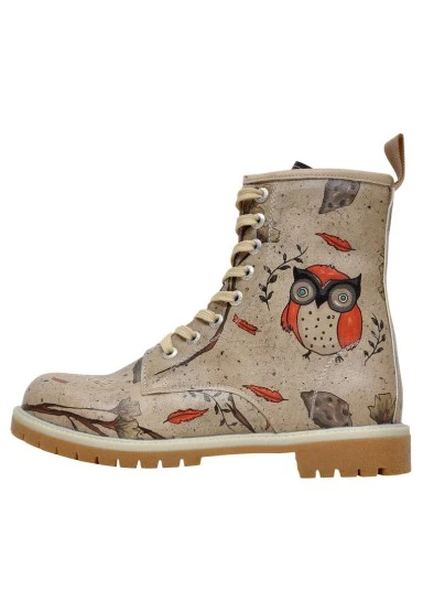 Women Vegan Leather Gray Long Boots - Night Owl Design - 