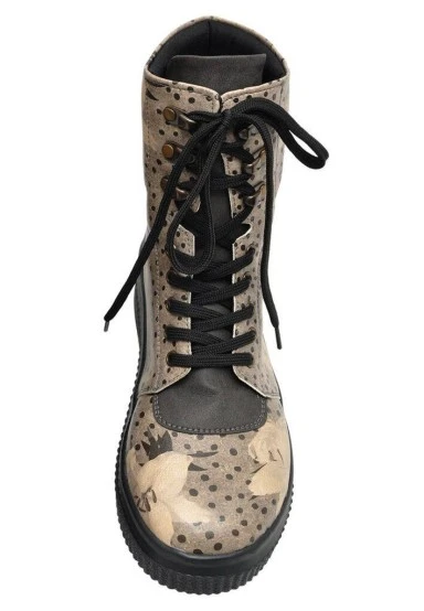 Women Vegan Leather Gray Long Boots - Black Dress Design - 