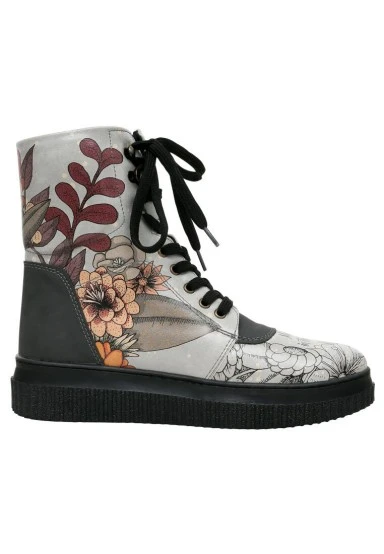 Women Vegan Leather Gray Long Boots - Magic in the Air Design - 
