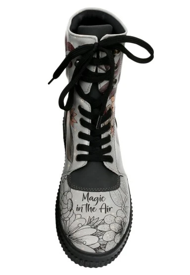 Women Vegan Leather Gray Long Boots - Magic in the Air Design - 