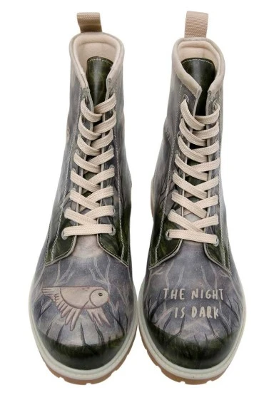Women Vegan Leather Gray Long Boots - The Night is Dark Design - 