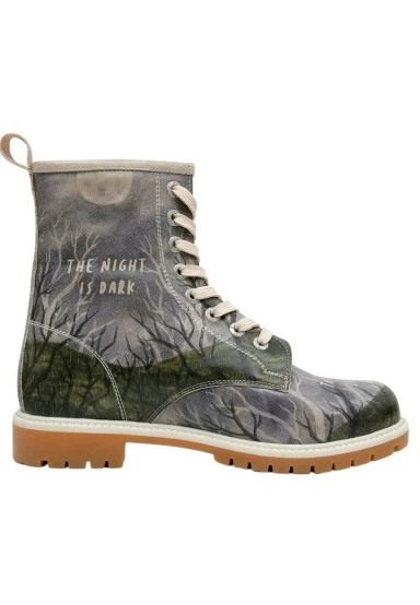Women Vegan Leather Gray Long Boots - The Night is Dark Design - 