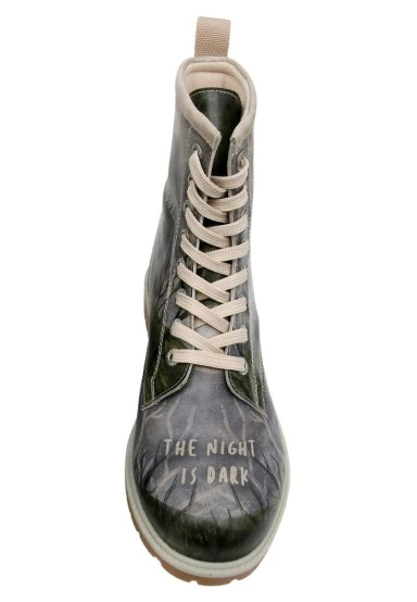 Women Vegan Leather Gray Long Boots - The Night is Dark Design - 