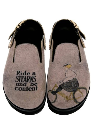 Women Vegan Leather Gray Slippers - Rider Woman Design - 