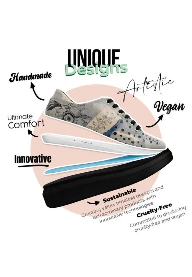 Women Vegan Leather Gray Sneakers - Birds Chirping Design - 
