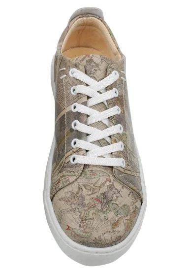 Women Vegan Leather Gray Sneakers - Astronomy Map Design - 