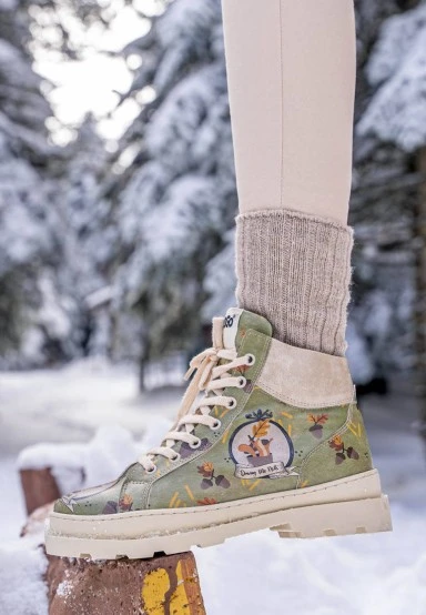 Women Vegan Leather Green Ankle Boots - Driving Me Nuts Design - 