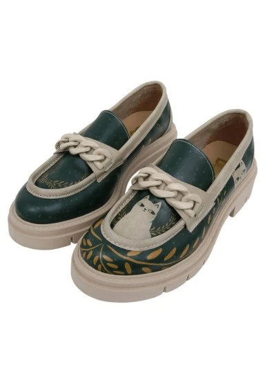 Women Vegan Leather Green Loafers - I Do What I Want Design - 