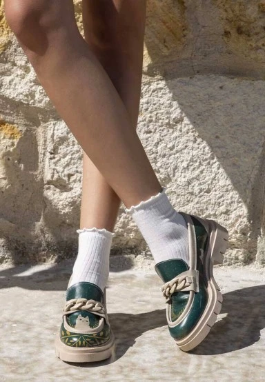 Women Vegan Leather Green Loafers - I Do What I Want Design - 