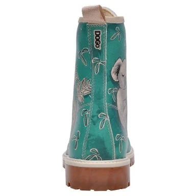 Women Vegan Leather Green Long Boots - Koala Hug Design - 