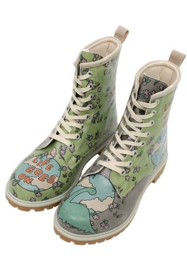 Women Vegan Leather Green Long Boots - Life Goes On Design - 