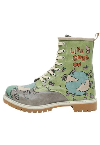Women Vegan Leather Green Long Boots - Life Goes On Design - 