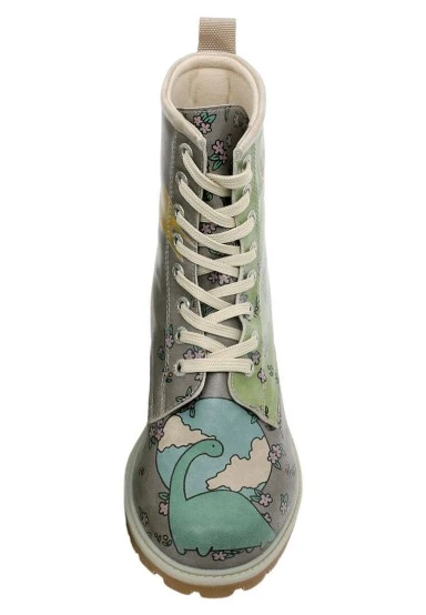 Women Vegan Leather Green Long Boots - Life Goes On Design - 