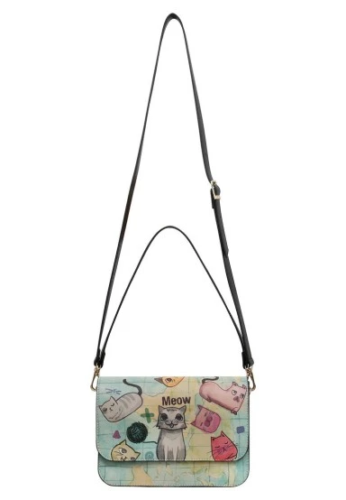 Women Vegan Leather Green Purse - Cats of the World Design - 