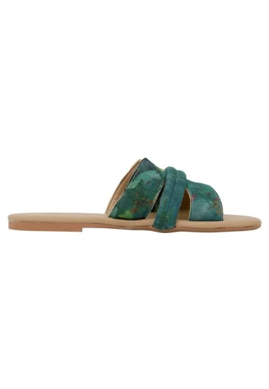Women Vegan Leather Green Slippers - Koi Design - 