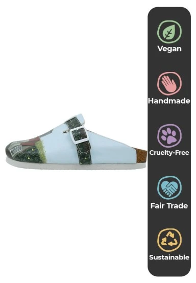 Women Vegan Leather Green Slippers - Going on an Adventure Design - 