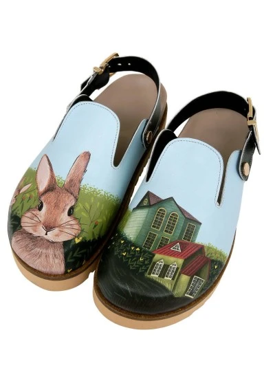 Women Vegan Leather Green Slippers - Going on an Adventure Design - 