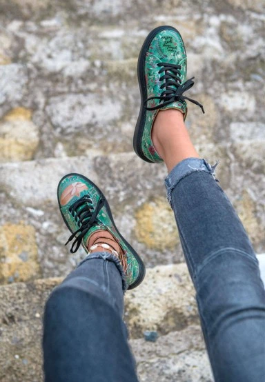 Women Vegan Leather Green Sneakers - Spirit Animal Design - 