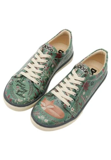 Women Vegan Leather Green Sneakers - Spirit Animal Design - 