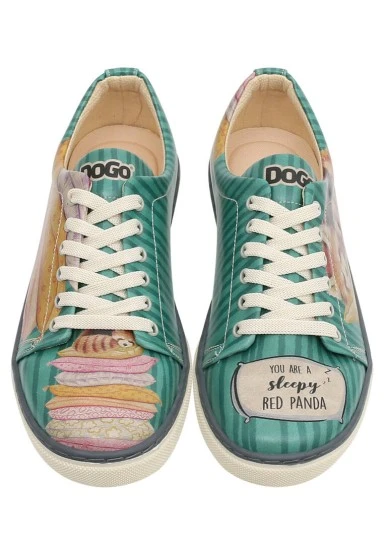 Women Vegan Leather Green Sneakers - You are a Sleepy Red Panda Design - 