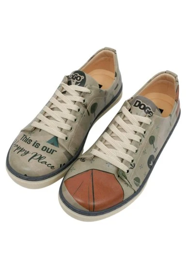 Women Vegan Leather Green Sneakers - This is Our Happy Place Design - 