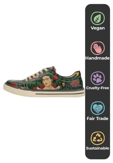 Women Vegan Leather Green Sneakers - Arrows Frida Kahlo Design - 