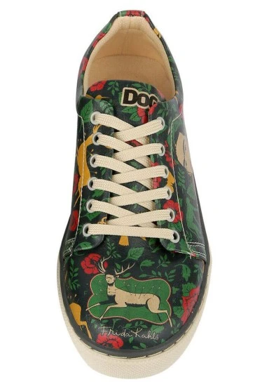 Women Vegan Leather Green Sneakers - Arrows Frida Kahlo Design - 