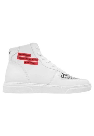 Women Vegan Leather White High Top Sneakers - Edvard Munch The Scream Muse Design - 