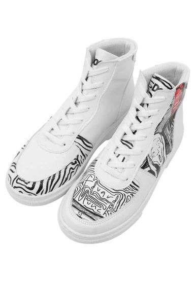 Women Vegan Leather White High Top Sneakers - Edvard Munch The Scream Muse Design - 