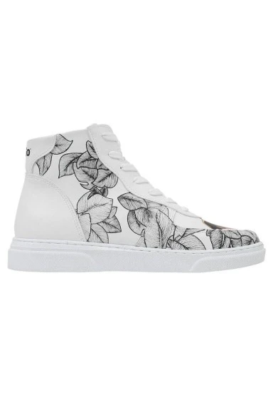 Women Vegan Leather White High Top Sneakers - Elephants Never Forget Design - 