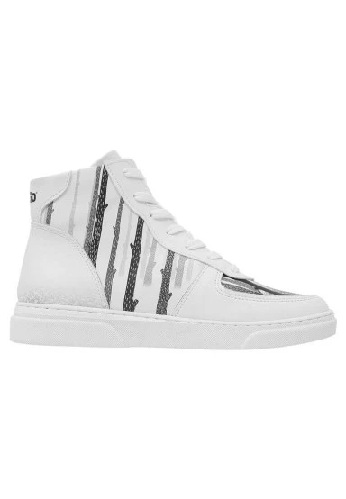 Women Vegan Leather White High Top Sneakers - You're the Color of My Life Design - 