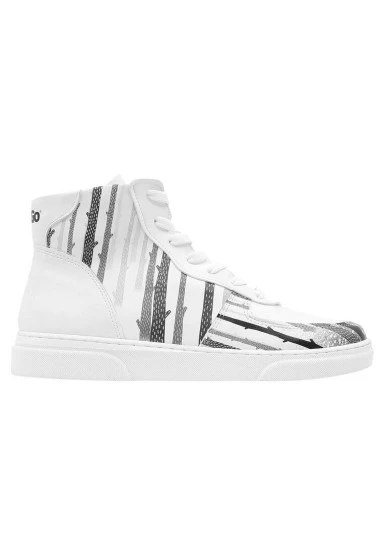 Women Vegan Leather White High Top Sneakers - You're the Color of My Life Design - 
