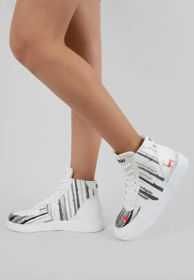 Women Vegan Leather White High Top Sneakers - You're the Color of My Life Design - 