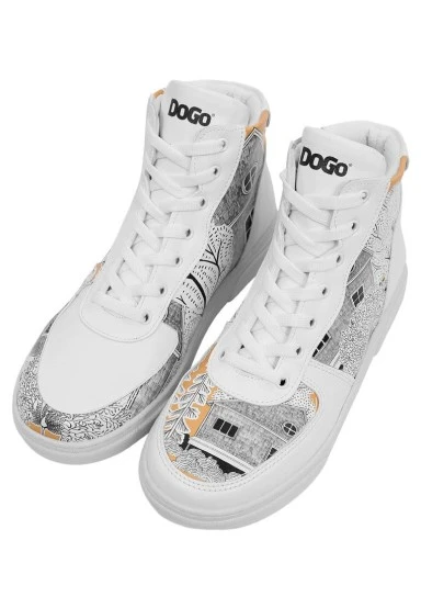 Women Vegan Leather White High Top Sneakers - There You Are Design - 