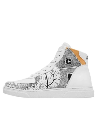 Women Vegan Leather White High Top Sneakers - There You Are Design - 