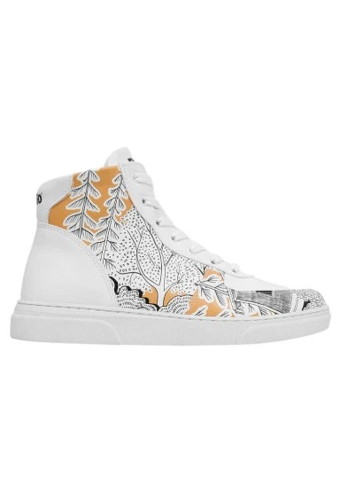 Women Vegan Leather White High Top Sneakers - There You Are Design - 