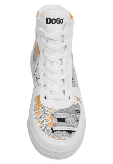 Women Vegan Leather White High Top Sneakers - There You Are Design - 