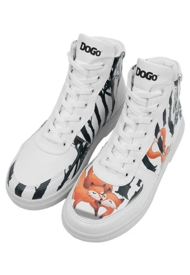 Women Vegan Leather White High Top Sneakers - Cuddling Season Design - 