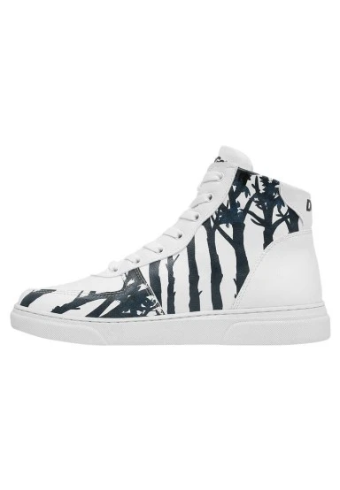 Women Vegan Leather White High Top Sneakers - Cuddling Season Design - 