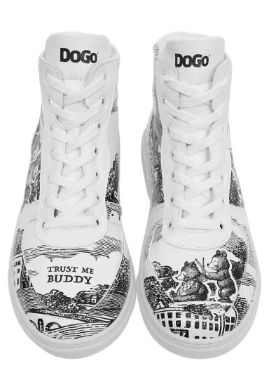 Women Vegan Leather White High Top Sneakers - Trust Me Buddy Design - 