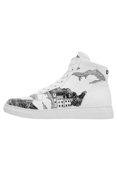 Women Vegan Leather White High Top Sneakers - Trust Me Buddy Design - 