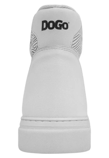 Women Vegan Leather White High Top Sneakers - Black Cats Only Design - 