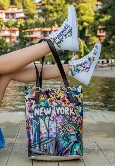 Women Vegan Leather White High Top Sneakers - New York State of Mind Design - 