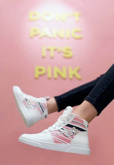 Women Vegan Leather White High Top Sneakers - Warner Bros Love is Pure Bugs Bunny Design - 